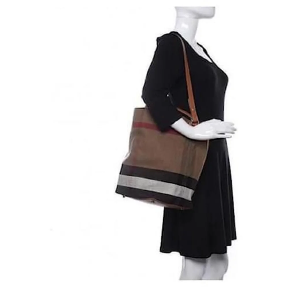 BURBERRY Canvas Mega Check Medium Ashby Hobo Saddle Bag Yellow/Beige